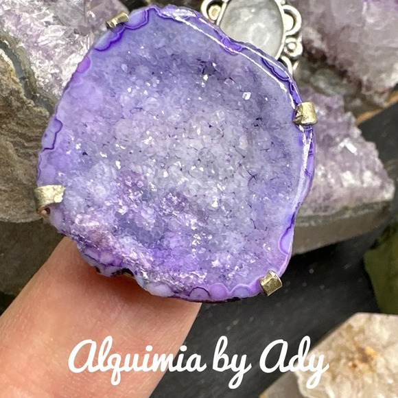 Purple geode silver raw druzy agate - Picture 2 of 2